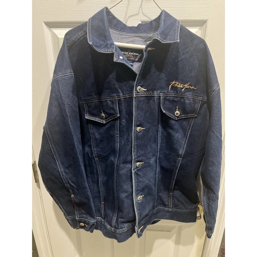 Vintage Y2K Phat Farm Dark Denim Jean Jacket Mens XL 90s Hip Hop Streetwear LNC - Picture 2 of 7